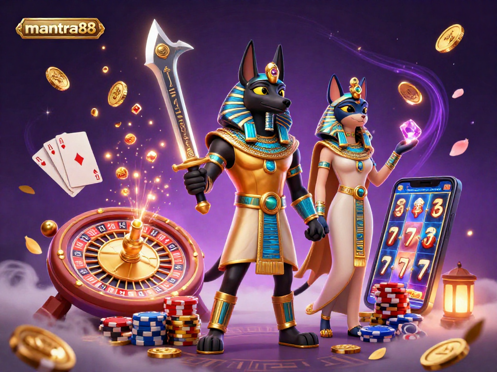Engage with mantra88's thrilling casino experience featuring Anubis, Bastet, and lavish elements.
