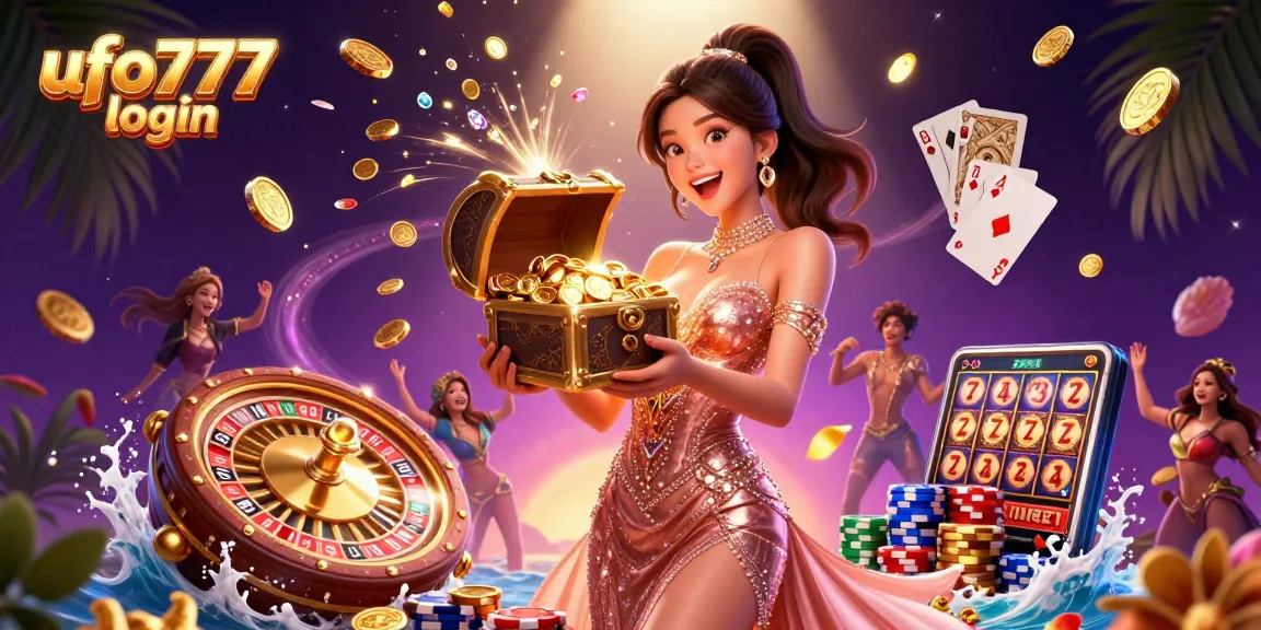 Experience the excitement of gaming with ufo777 login in a vibrant casino scene filled with treasures.