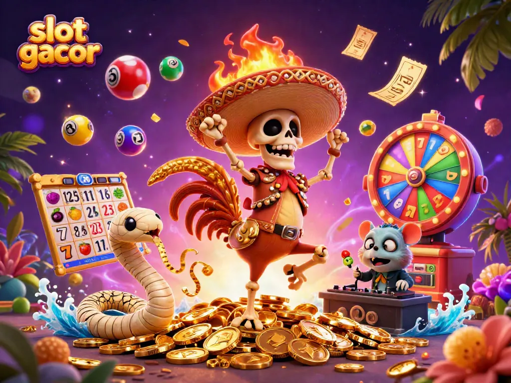 Performa slot gacor aktif dengan karakter kasino yang ceria dan elemen permainan yang menarik.
