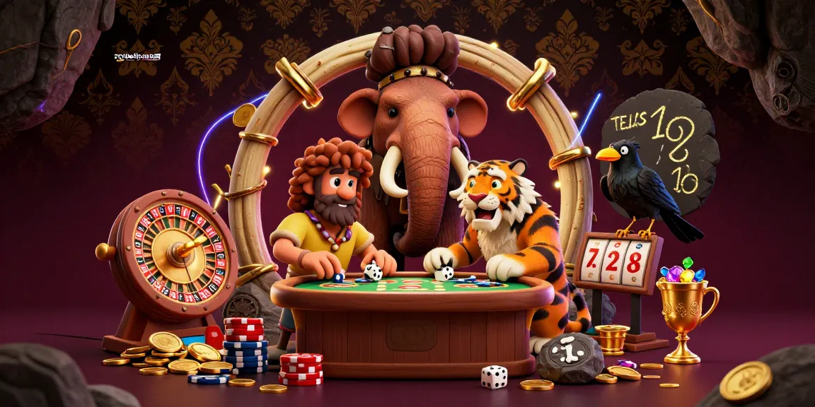 Spin and win with roullete online in a dynamic casino scene featuring prehistoric characters and treasures.
