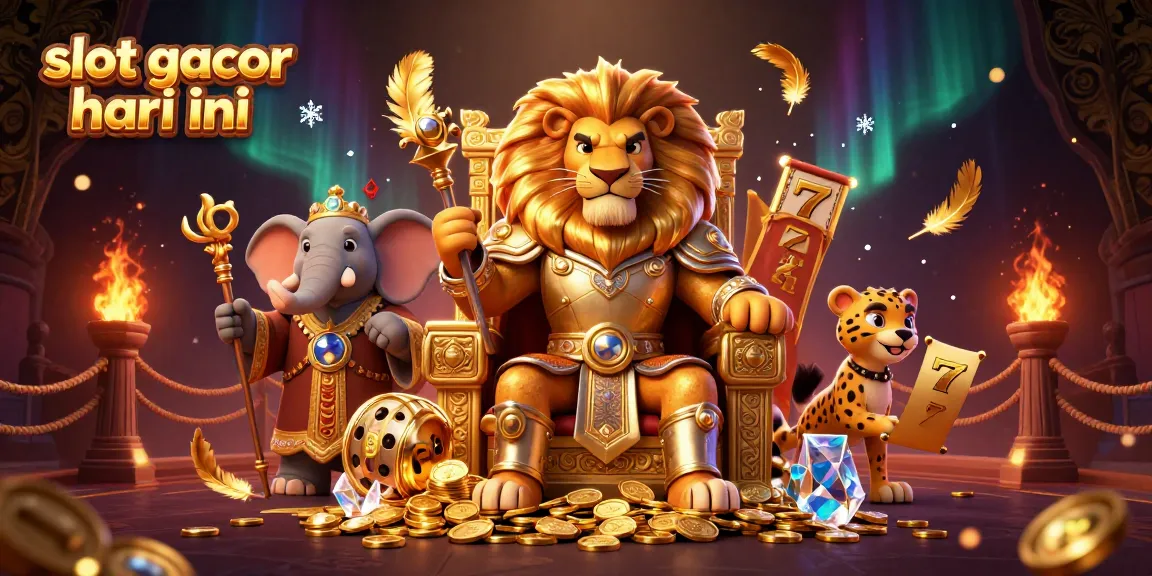 Experience slot gacor hari ini with a vibrant 3D illustration of a regal lion king in a luxurious casino setting.