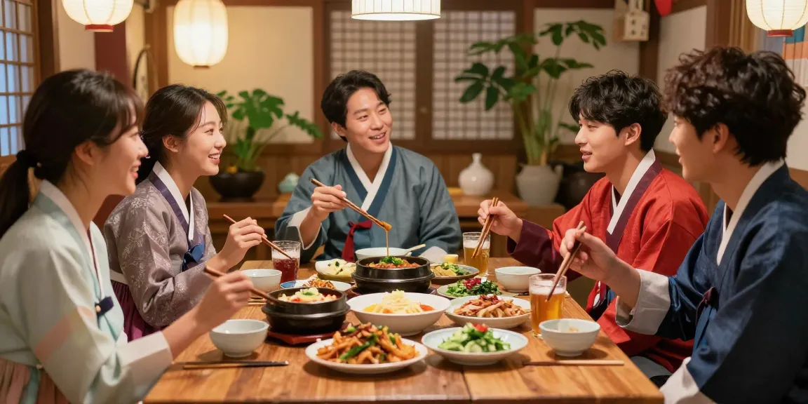 Friends sharing Asian cuisine at https://hanadultalk.com, celebrating diverse cultures in a vibrant setting