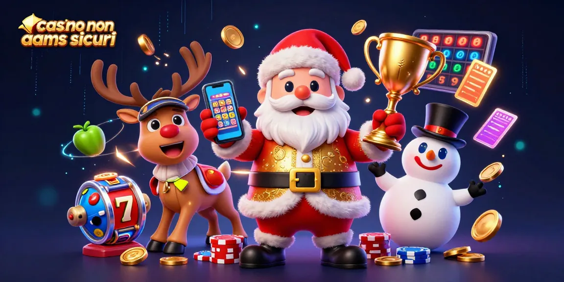 Scopri l'emozione dei casinò non AAMS sicuri con una scena 3D coinvolgente che presenta Babbo Natale, renne e un pupazzo di neve.