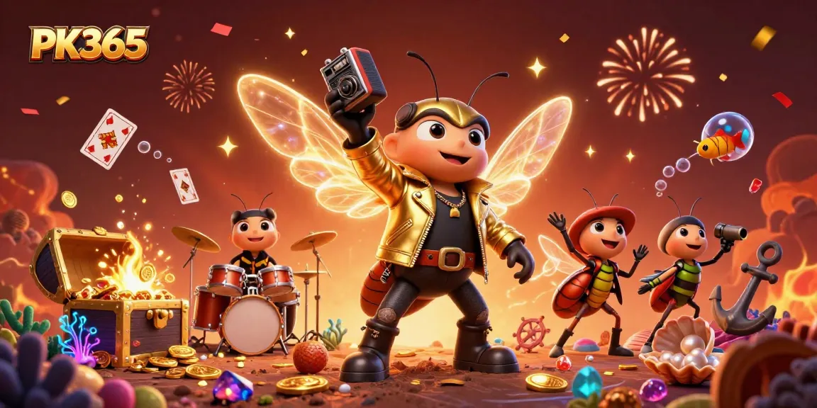 Experience thrilling wins with PK365 in a vibrant 3D casino scene featuring exciting characters and dynamic elements.