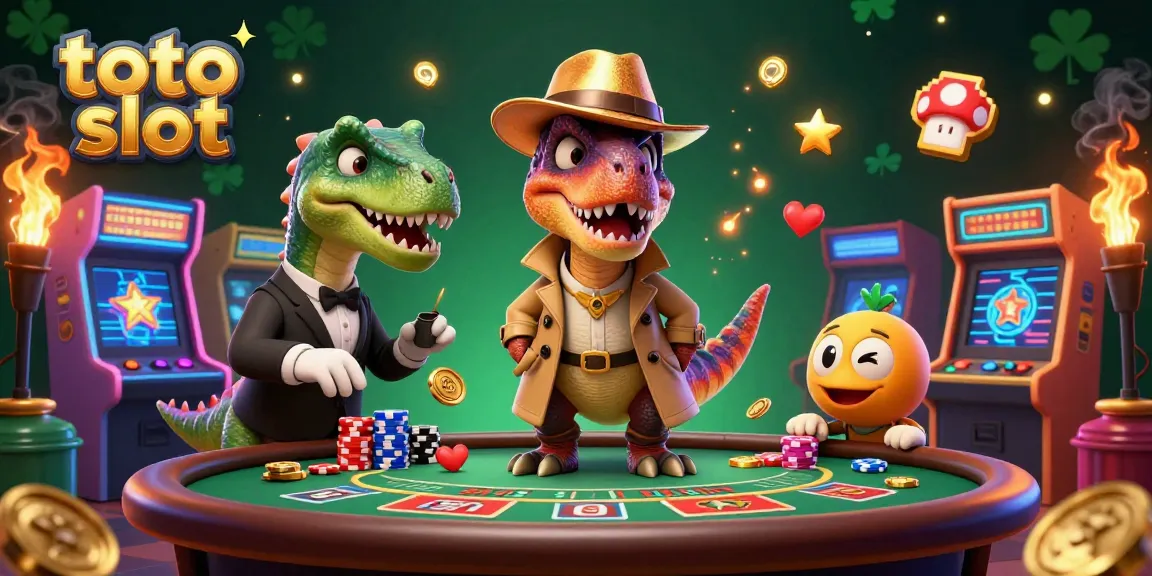 Engage with the thrilling toto slot scene as a velociraptor masquerades in a casino setting.