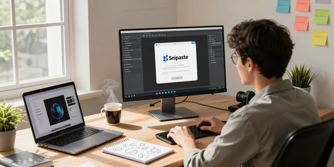 Professional using Snipaste screenshot tool in a modern workspace, enhancing productivity with advanced 截图工具 features.