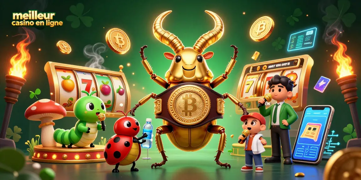 Illustration de scène de casino avec un meilleur casino en ligne, un scarabée et un coin d'argent