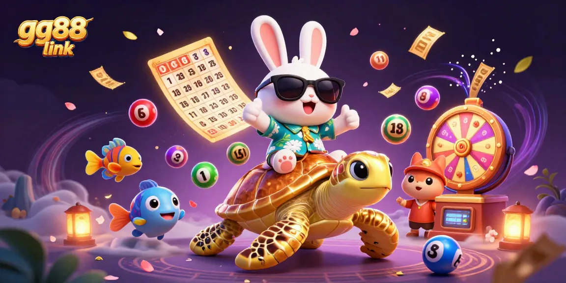 Engage with gg88 link for a thrilling casino experience featuring a lucky rabbit on a golden turtle.