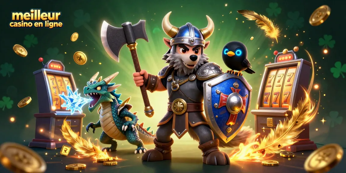 Explorez l'action vibrante au meilleur casino en ligne avec un guerrier loup, un dragon glacé et des éléments de jeu captivants.
