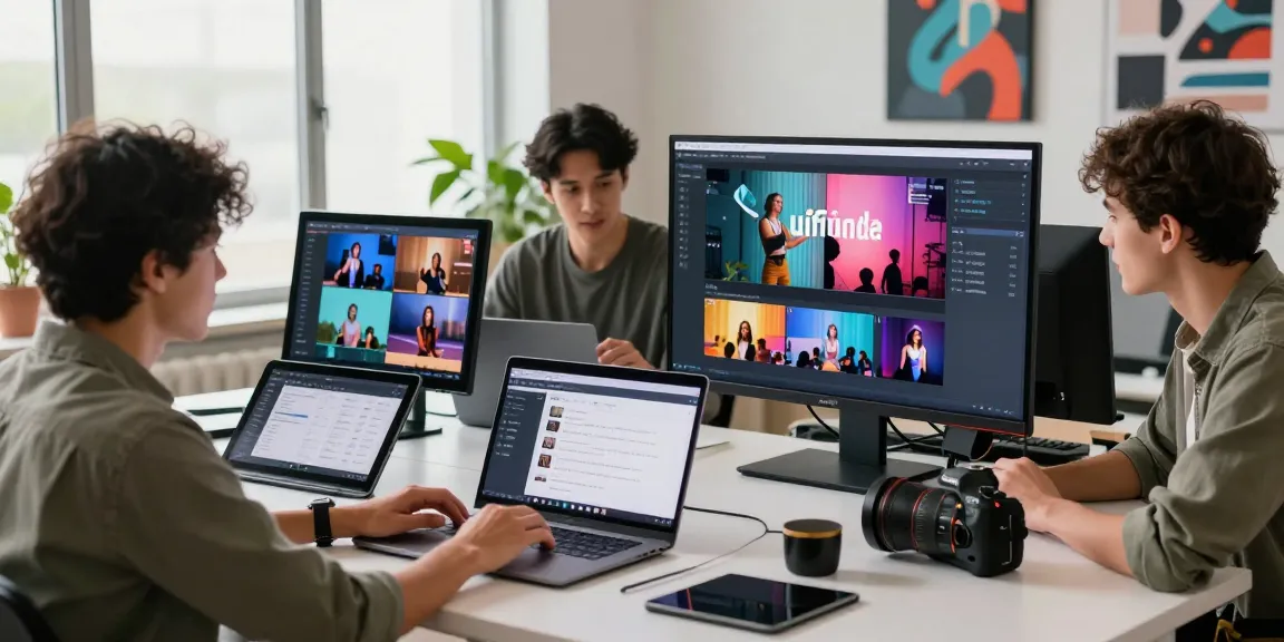 Diverse creators using ai seedance 2.0 in a modern workspace, showcasing collaborative video production.