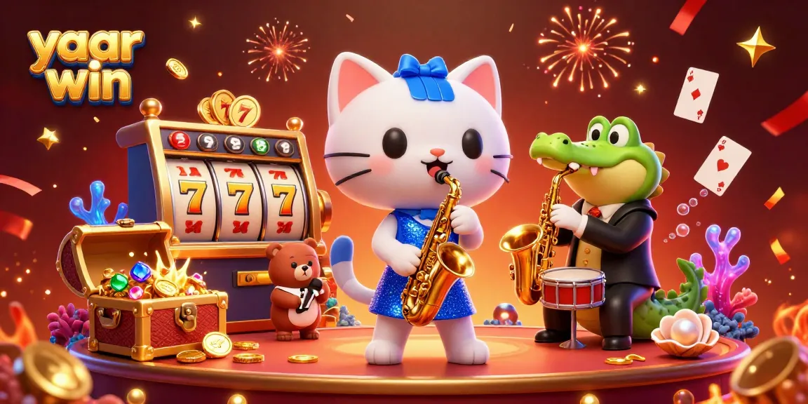 Join the celebration at yaar win with a jazz-singer cat, saxophone-playing crocodile, and drum-playing bear