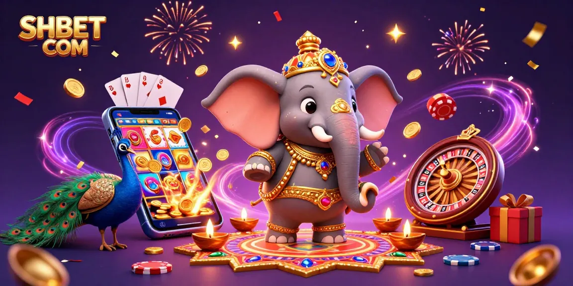 Experience thrilling gameplay at SHBET COM with a vibrant 3D casino scene showcasing elephants and slot games.