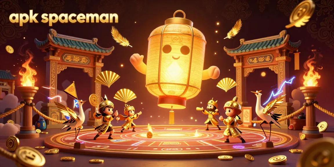 Play the apk spaceman slot game with a vibrant 3D casino illustration depicting golden lanterns and dynamic elements.