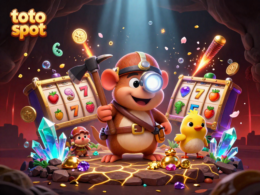 Engage in exciting toto slot gameplay with dynamic visuals featuring a treasure hunter mole and vibrant animations.