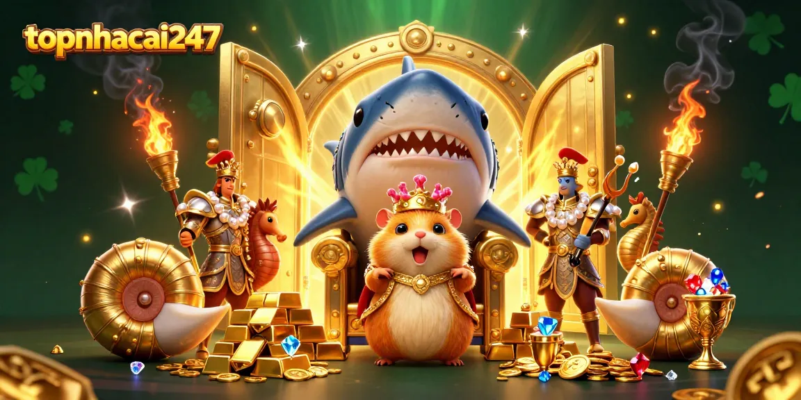 Join the excitement of topnhacai247 with a fierce hamster king and dazzling treasure in a vibrant casino scene.