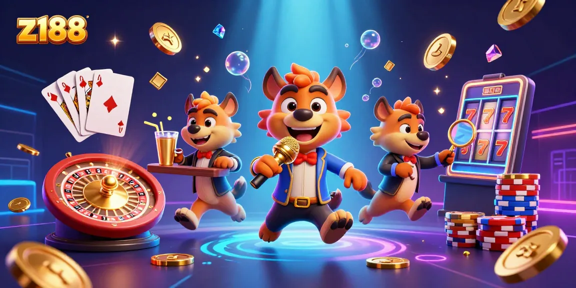 Experience z188's vibrant casino atmosphere with lively hyenas in action and exciting gaming elements.
