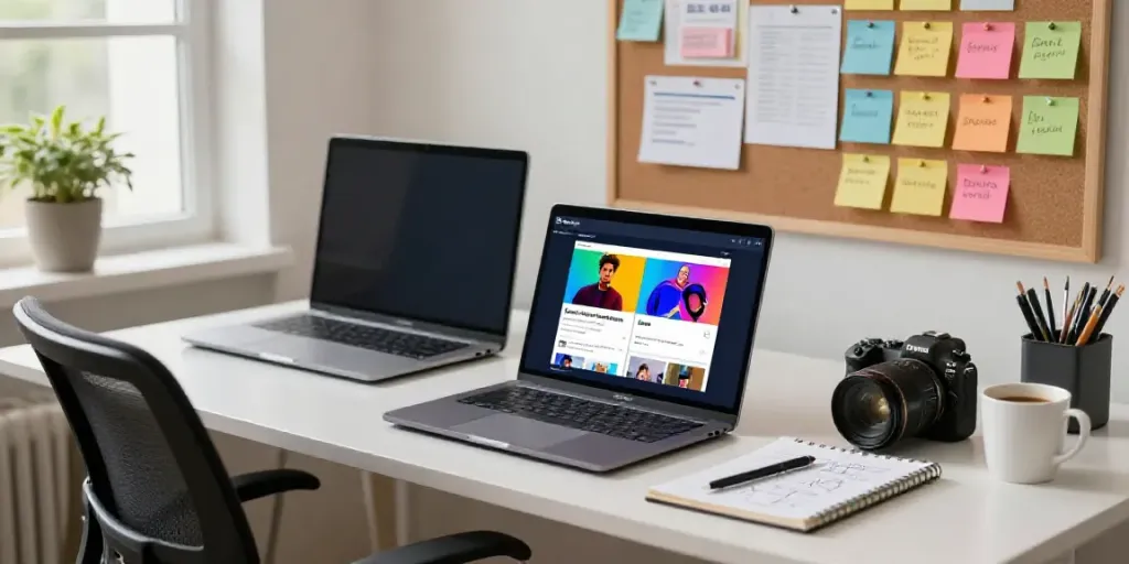 Utilizing an AI Facebook posts generator in a creative workspace to enhance social media engagement.