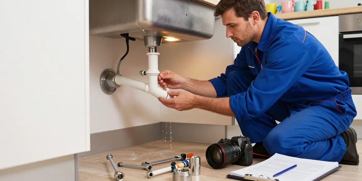 Plumber fixing a leaking pipe in a kitchen emergency, read more here for reliable plumbing support.