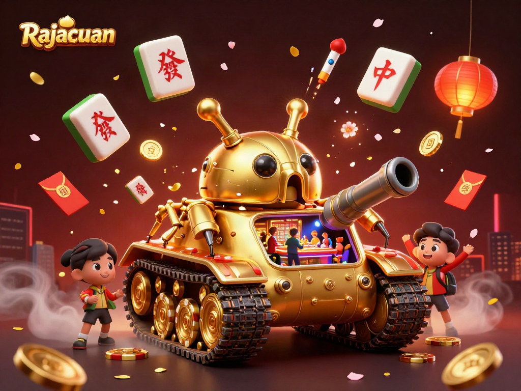 Experience the dynamic gameplay of Rajacuan in this vibrant 3D illustration featuring a unique casino tank.