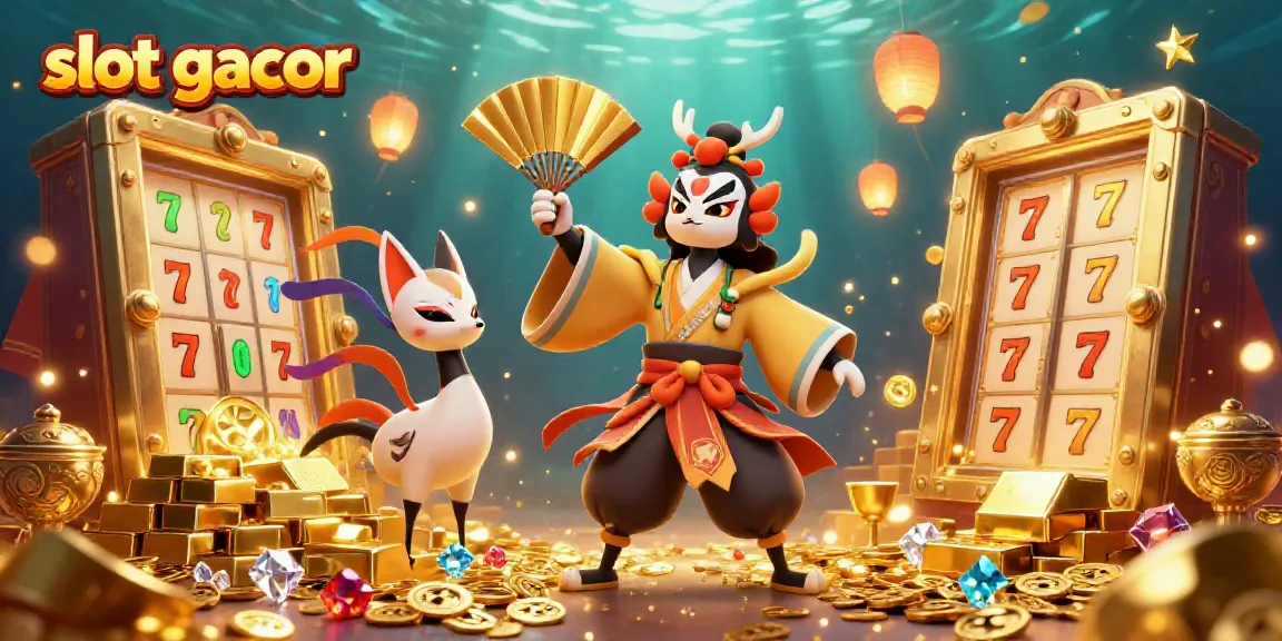 Experience the excitement of slot gacor with vibrant characters and dazzling treasures in this illustrated scene.