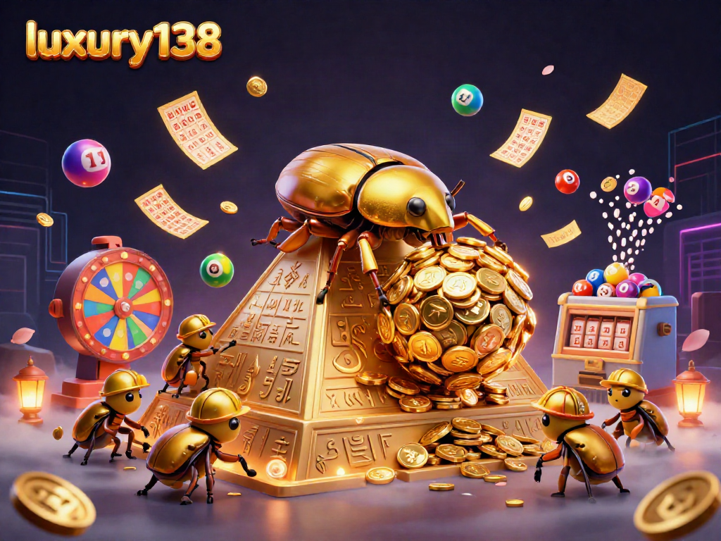 Luxury138 menghadirkan pengalaman mendebarkan dalam permainan yang penuh dengan simbol kasino dan bola lotere berwarna.