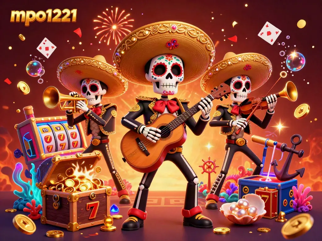 Experience the excitement of gameplay with mpo1221 in a vibrant mariachi scene, celebrating wins!