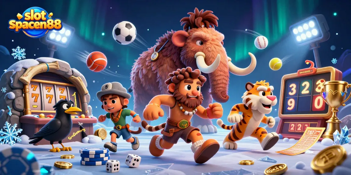 Experience the thrill of slot spaceman88 in a vibrant caveman casino scene.